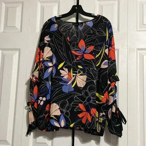 Halogen black floral blouse top shirt